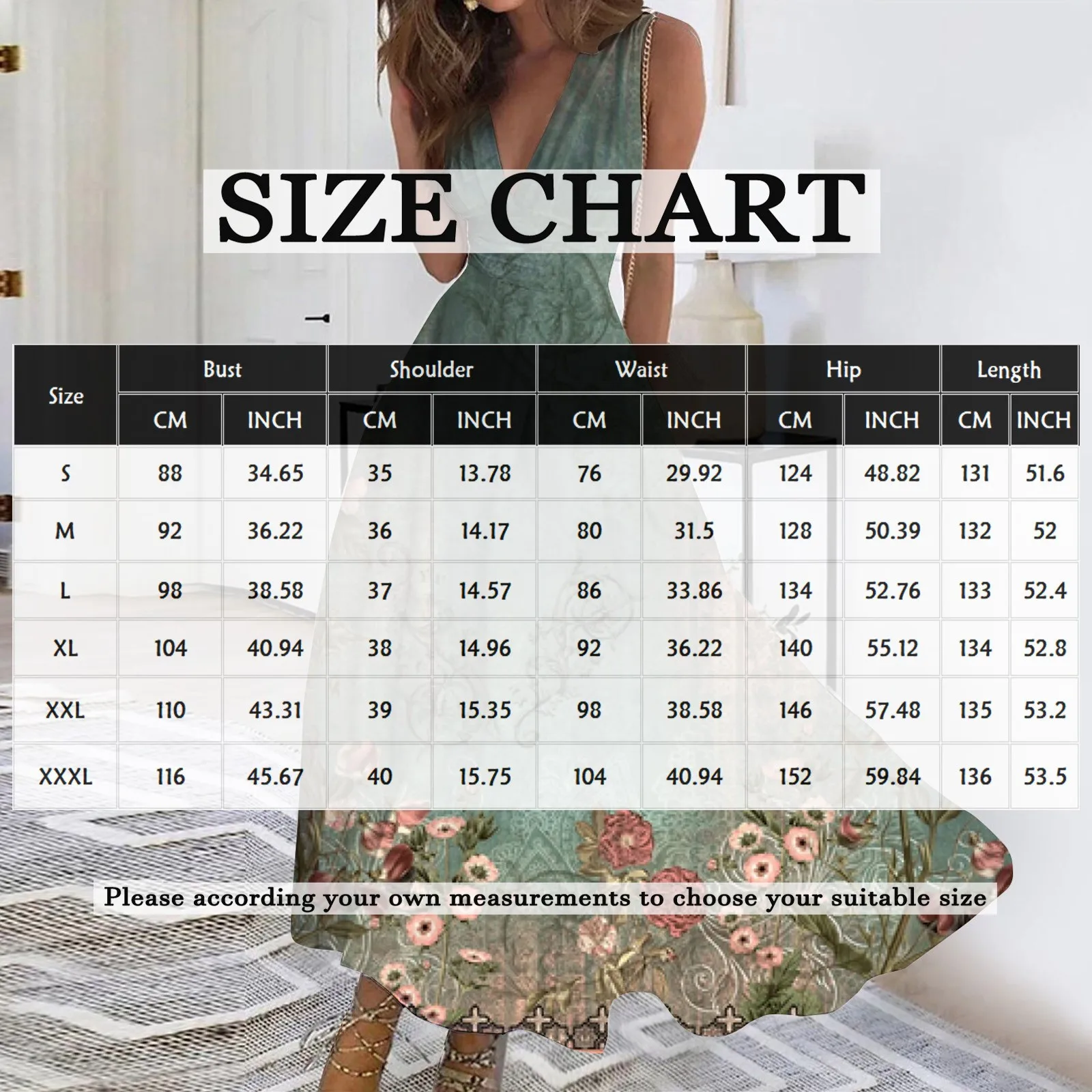 Maxi vestido largo informal para mujer, ropa de calle Floral A la moda, estampado de fecha diaria al aire libre, sin mangas, cuello en V