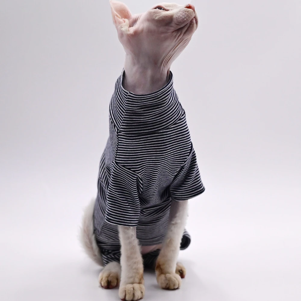 Sphynx Cat Clothes Leisure Stripe 4-legged Cotton Comfortable Hairless Cat Outfits Soft Winter Warm Devon Kornish Cat Clothes