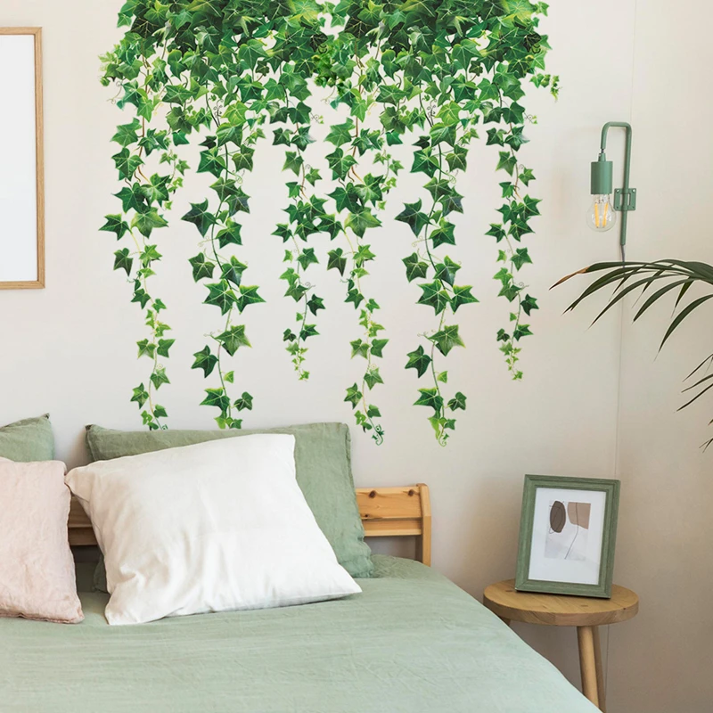 Green Vine Leafy 3D Effect Mural Stickers on the Room Door Wall for Home Decoration Fresh Scenery PVC Wallpaper