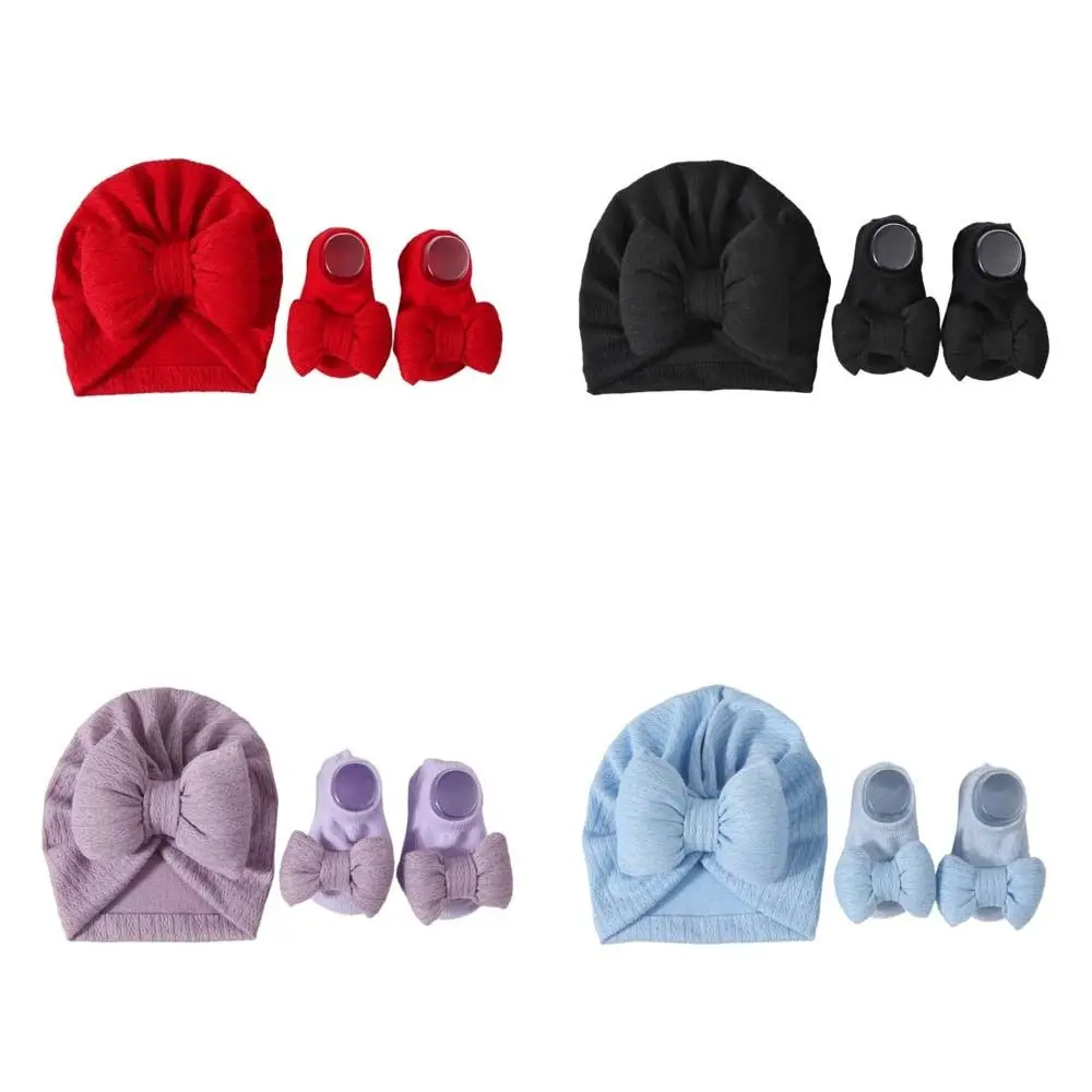 القطن متماسكة الطفل قبعة الجوارب مجموعة كبيرة Bowknot مطاطا الطفل القوس قبعة الجنين 0-12 شهرا يندبروف الوليد قبعة عمامة المنزل/في الهواء الطلق