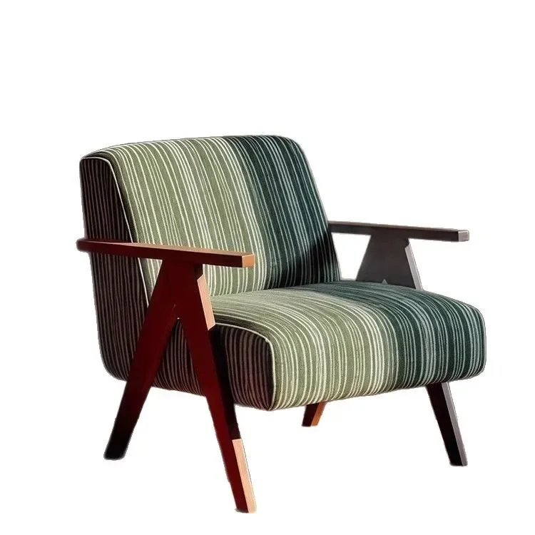 French retro style, striped single sofa chair, American medieval living room for home leisure