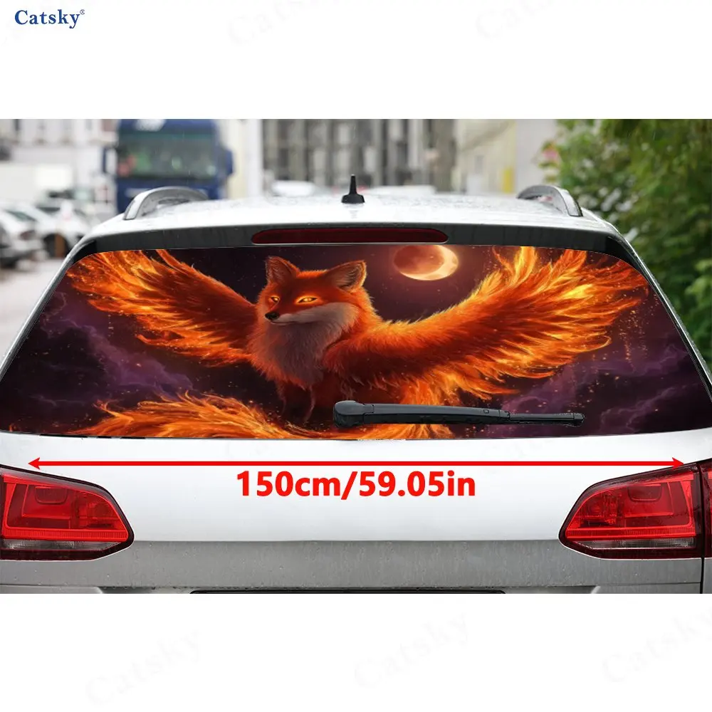 Fire Wing Spirit Fox PVC Perforated Car Vinyl Wraps, Durable Car Rear Windshield Sticker, Waterproof Car Rear Window Decal