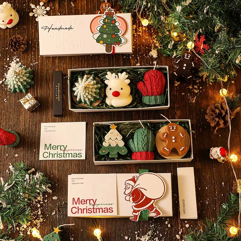 3Pcs Handmade Christmas Scented Candles Santa Snowman Elk Aromatherapy Candle Set Holiday Home Party Decoration Gift