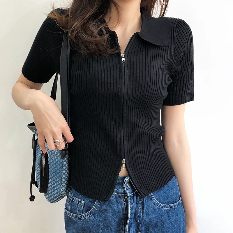 

Fashion Short Sleeve Sweaters Knitted Sweater Women Cardigans Turn Down Collar Knit Sweater Cardigan Women Tops Knitwears Q3347