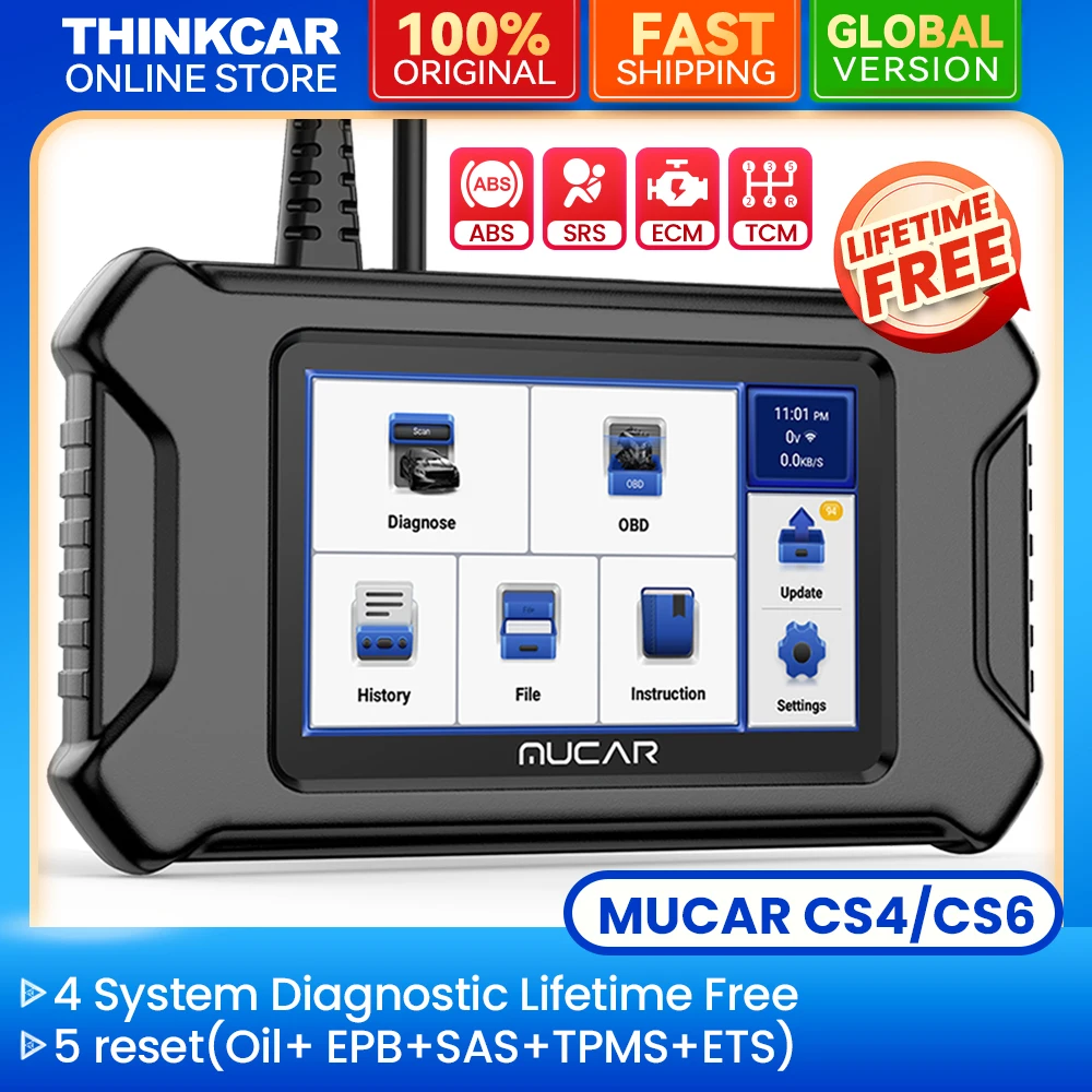 MUCAR CS4/CS6 OBD2 Car Diagnostic scanner tools  ABS SRS Engine TCM 4 System Oil SAS EPB TPMS ETS 5 Reset lifetime free update