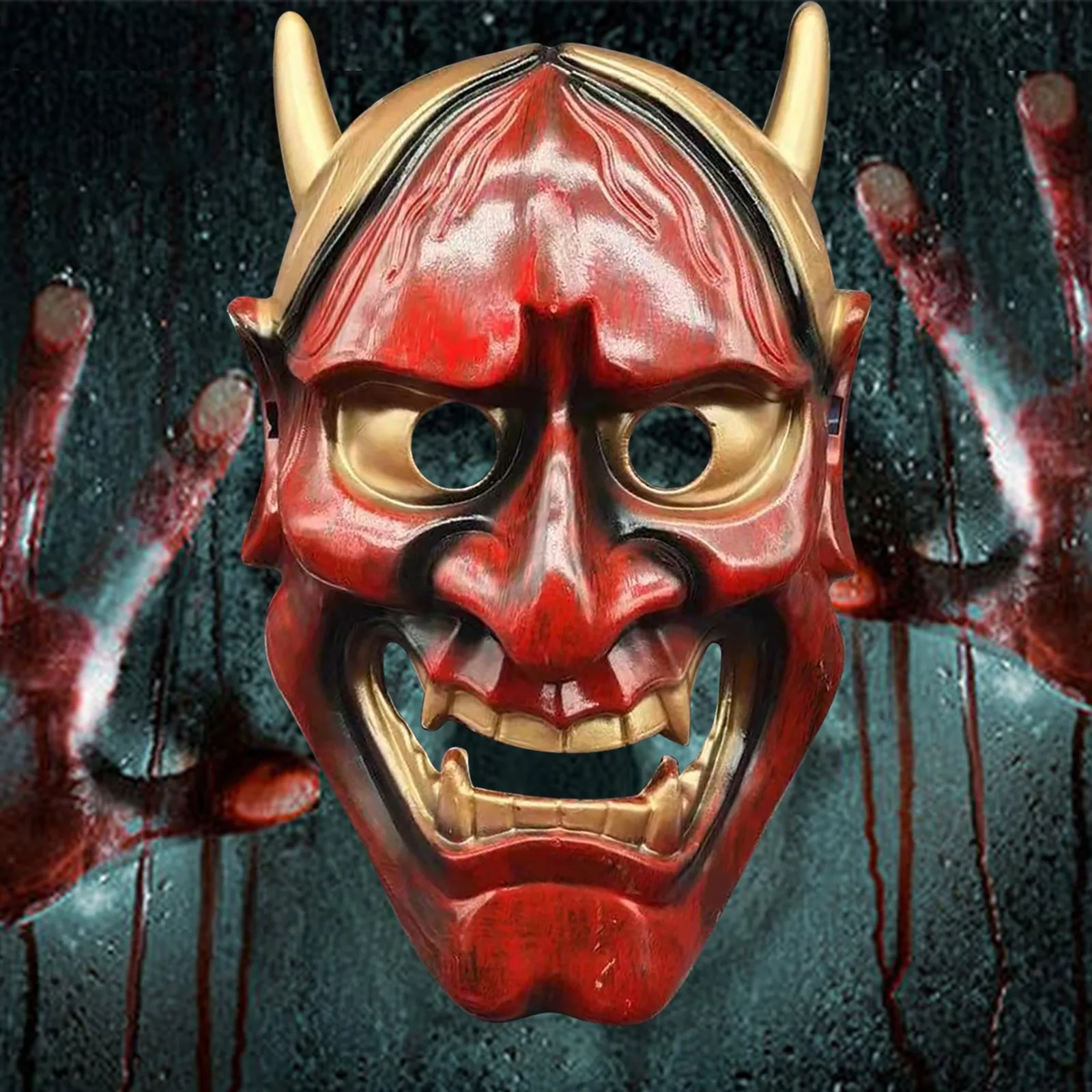 Halloween 1pc Creative Japanese Style Red White Ghost Head Mask Cosplay Stage Performance Photography Props Funny Mask