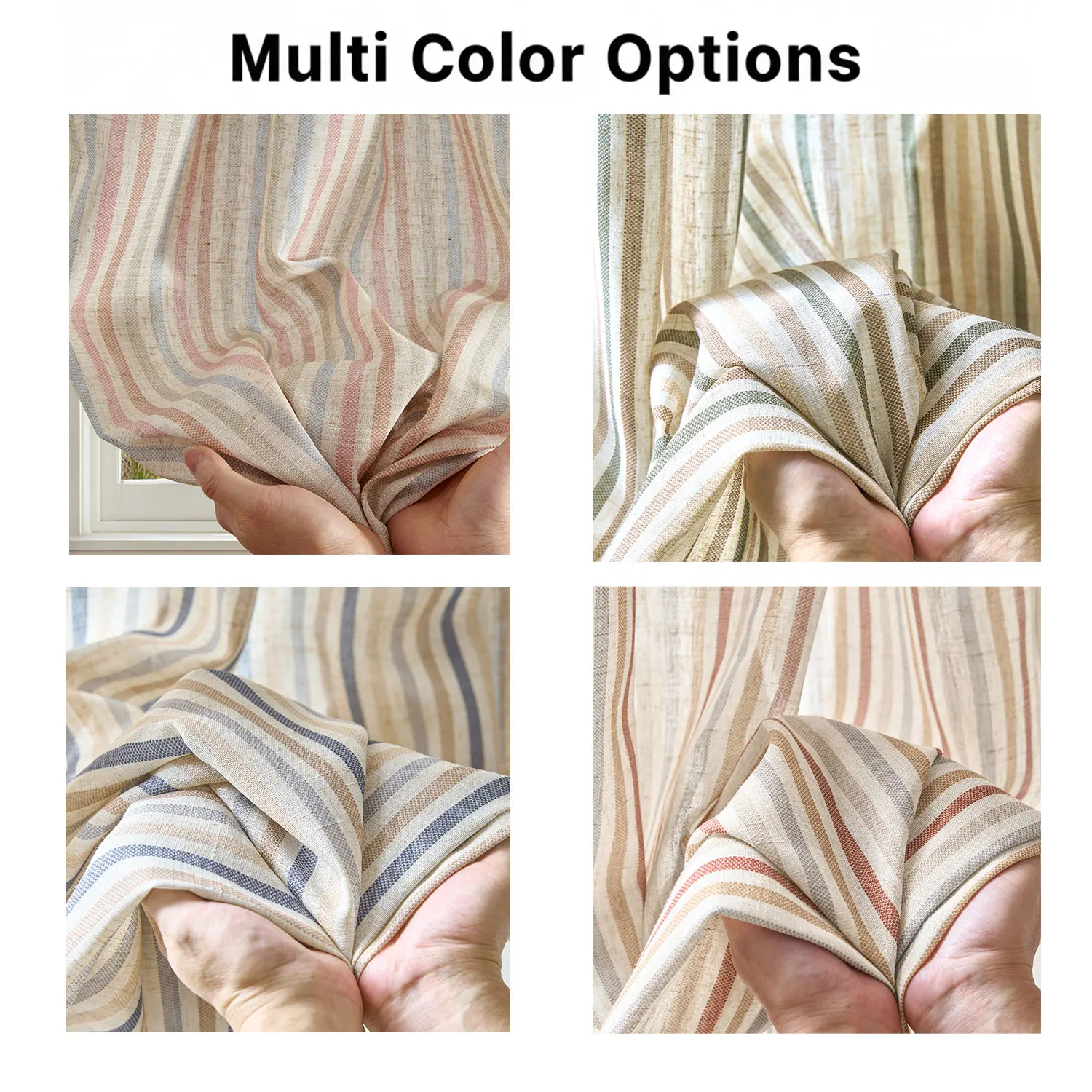 2026 New Style[Set of 2] 66x76cm/26x30in Natural Linen Look Cafe Curtains Farmhouse Boho Striped Kitchen Tiers for Small Windows