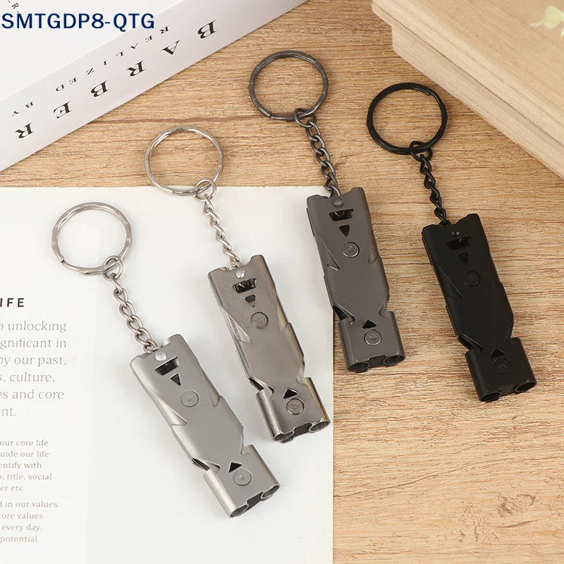 Hot！NEW 1Pc High Decibel Stainless Whistle Double Tube Lifesaving Portable Emergency Keychain Whistle For Outdoor Hiking Camping