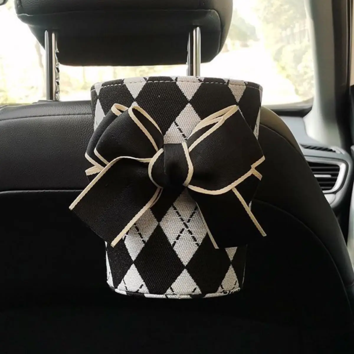 

Cute Car Trash Can, Small Bunny Bow Flower Car Garbage Can for Women, Hanging Car Trash Can for Back Seat (Bow-B)