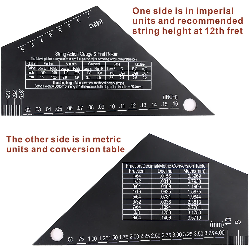 Stainless Steel Guitar Fret Leveling Ruler, Fingerboard Measuring Tool, Fret String Action Ruler for Electric Bass Guitar