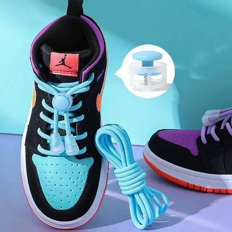 1 Pair Lazy Laces Elastic For Sneakers Snap Lock Shoelaces Without Ties Suitable For Children And Adults Round Shoelace Artifact image 3