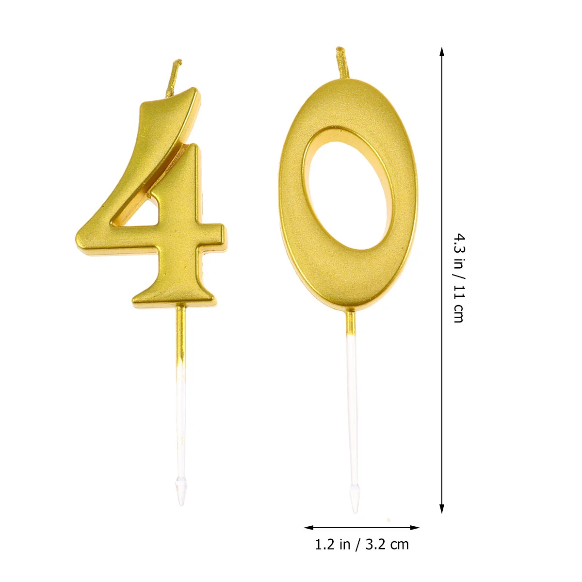 2pcs 40 Birthday Number Decoration Bithday Cake Topper Candles Party Supplies (Number 4+0, Golden)