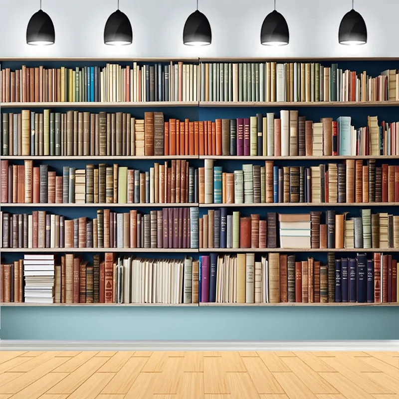 أرفف الكتب الخشبية مع الكتب خلفيات للتصوير الفوتوغرافي مكتبة المدرسة الكلاسيكية غرفة لايف خمر خزانة صورة خلفية SJ-03