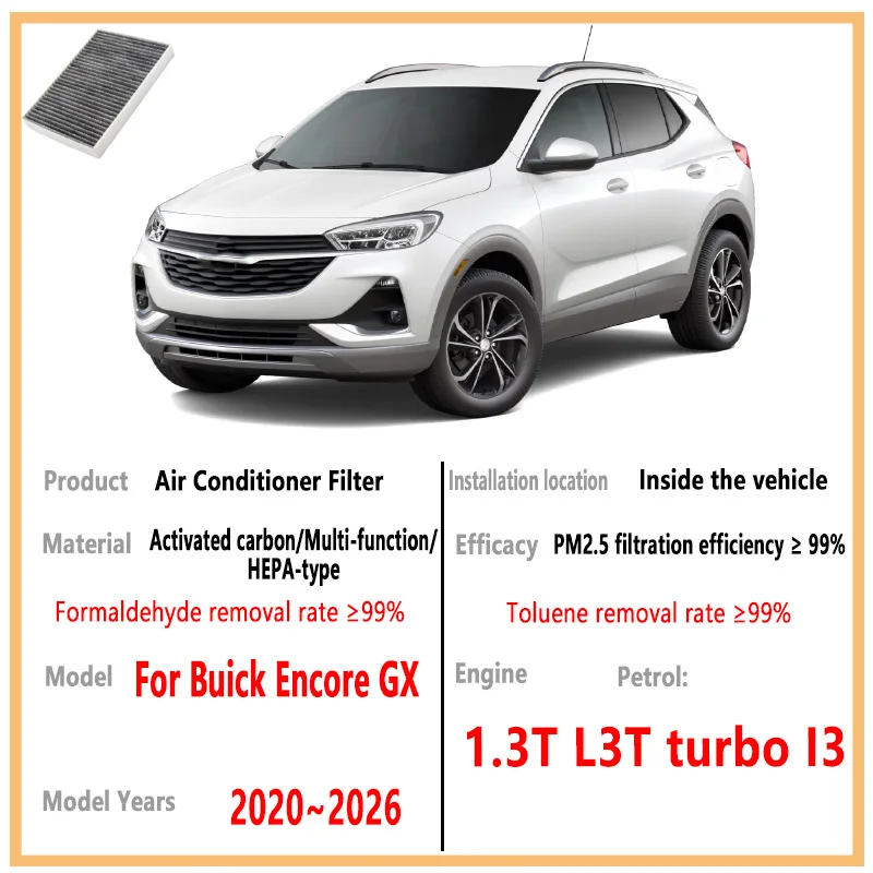 Para Buick Encore GX 2020 ~ 2026 25 filtro de cabina de aire acondicionado de polen de cabina de coche filtro de cabina A/C con accesorios de coche de carbón activado