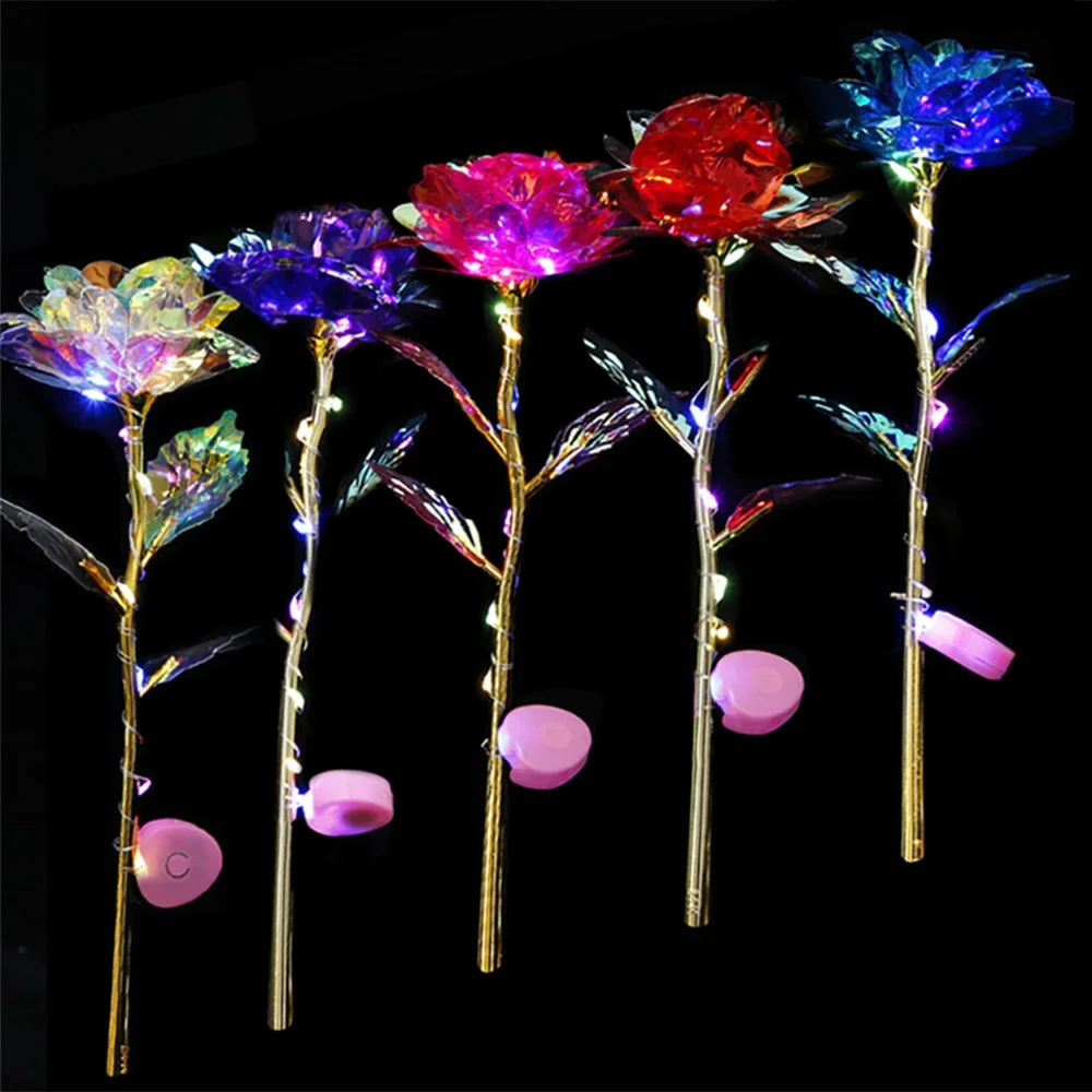 

Led Valentines Day Mothers Day 24K Foil Plated Roses Artifical Flowers Wedding Decor Lover Lighting Roses