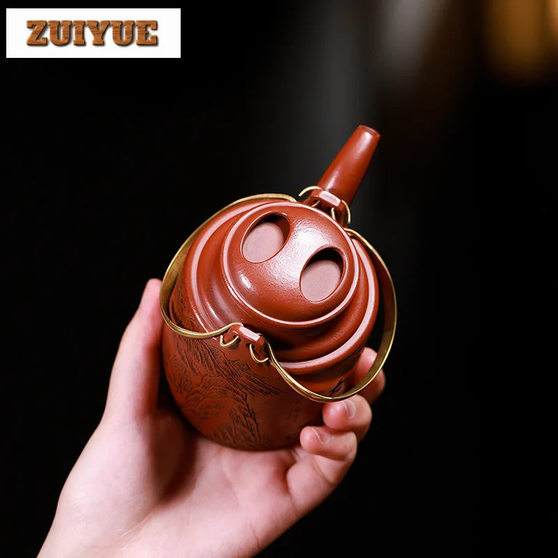 260ml Creative Yixing Purple Clay Teapots Handmade Landscape Cask Pot Raw Ore Dahongpao Mud Kettle With Strainer Zisha Tea Set