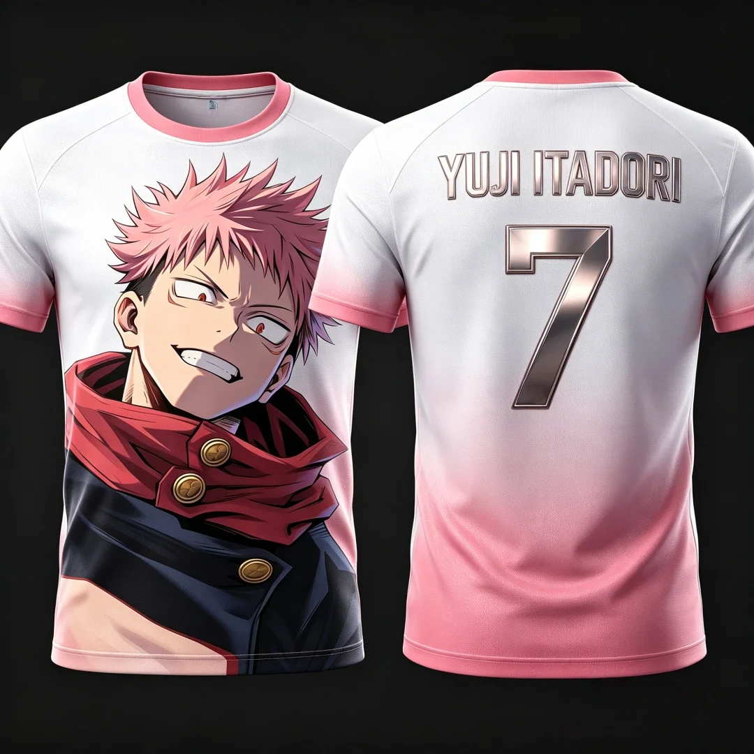

Jujutsu Kaisen Yuji Itadori 3D Print Soccer Jersey Men's Quick Dry Sport T-shirt Anime Cosplay Uniform Breathable Streetwear Top
