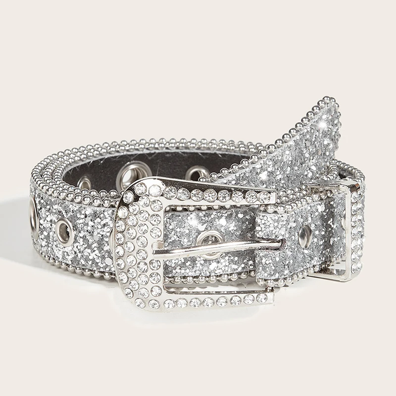 Cintos de strass Goth Shinning para homens e mulheres, pulseira de couro PU, cowboy ocidental, cinto de moda feminino Y2K