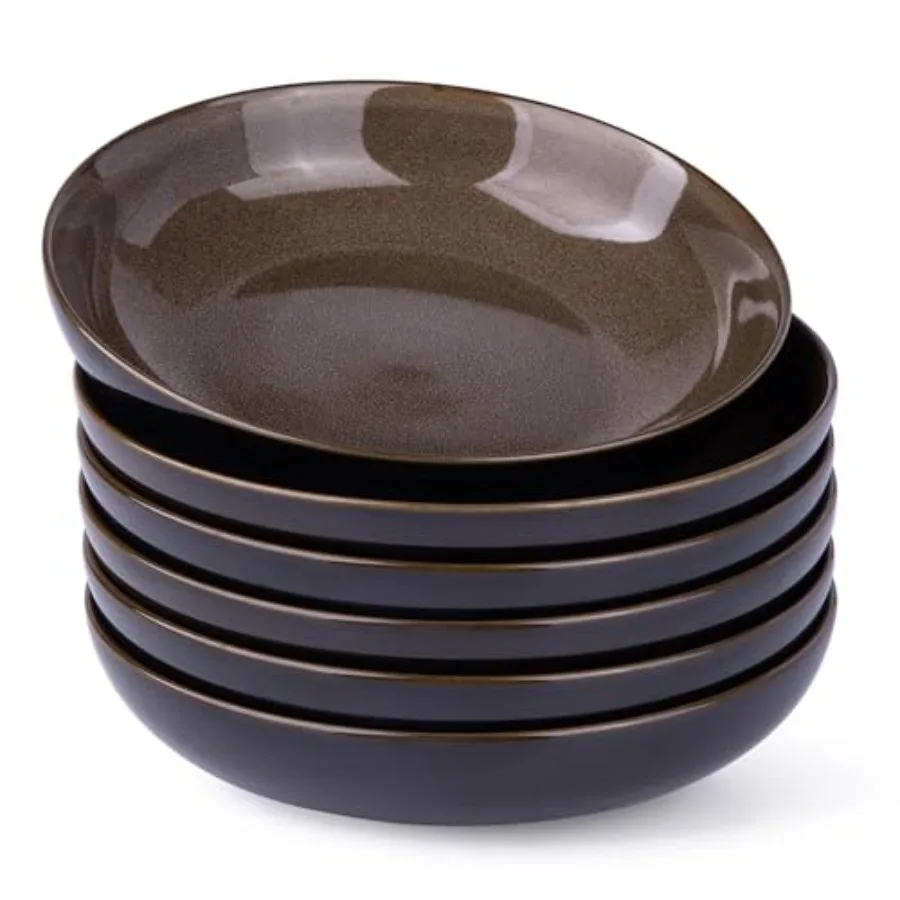

Большие керамические миски для пасты 38 унций (9,0 дюймов) с реактивной глазурью, набор из 6 штук, пригодные для использования в микроволновой печи, посудомоечной машине и духовке, широкие, для сервировки.