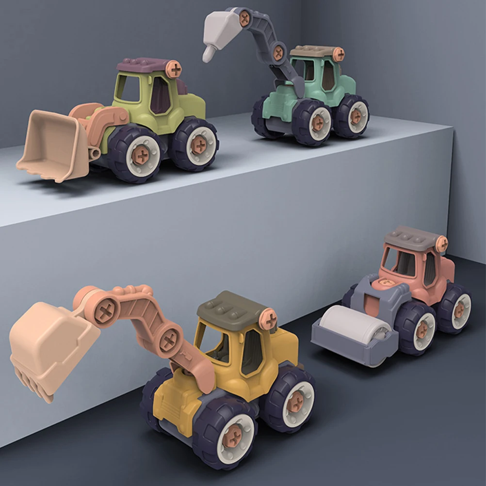 

4pcs Construction Vehicle Toys Mini Excavator Forklift Fire Truck Assembling Toy for Kids Lightweight Playset