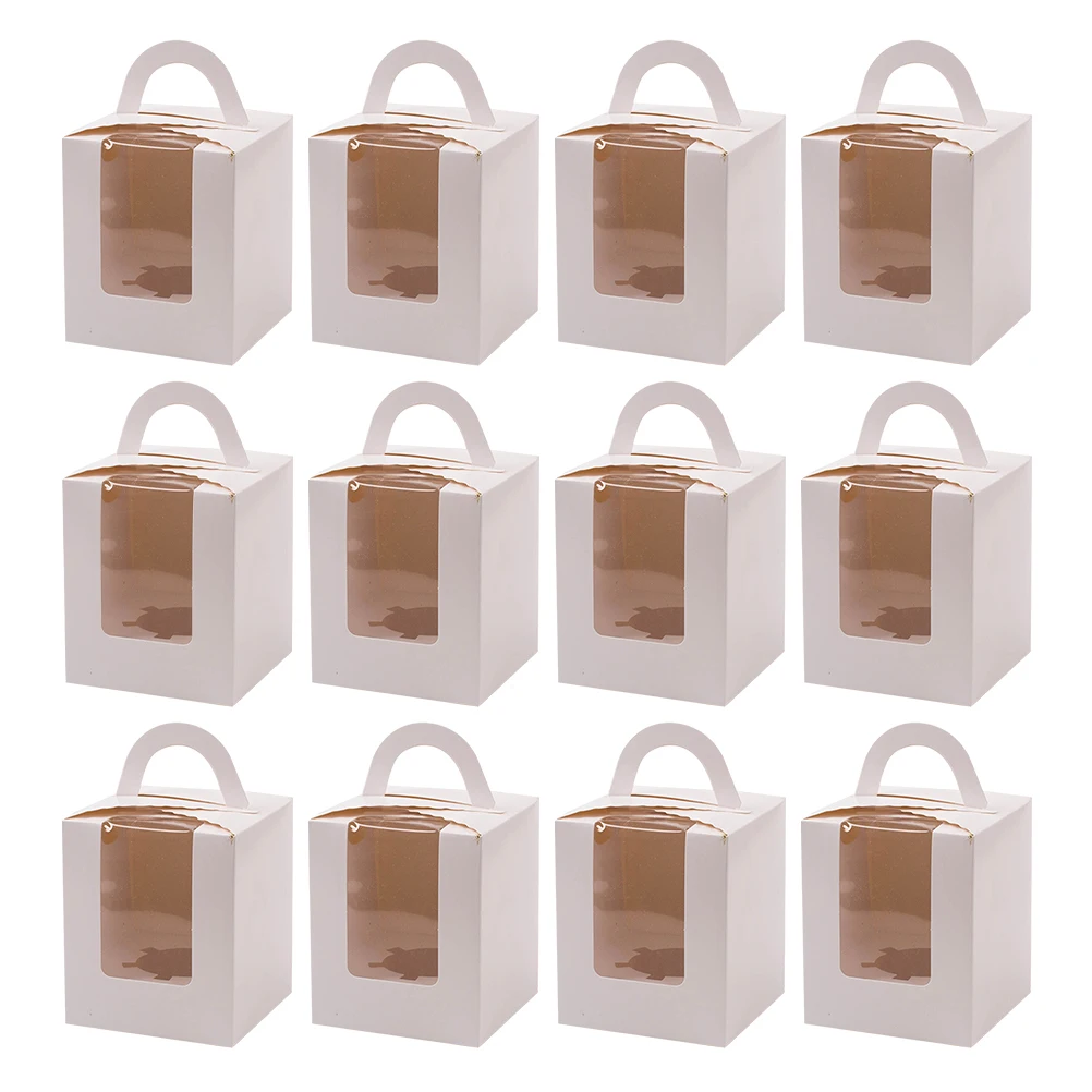 

24 Pcs Cake Boxes Bakery Packaging White Cardboard Dessert Containers Foldable Transparent Safe Sturdy Wedding Birthday Party