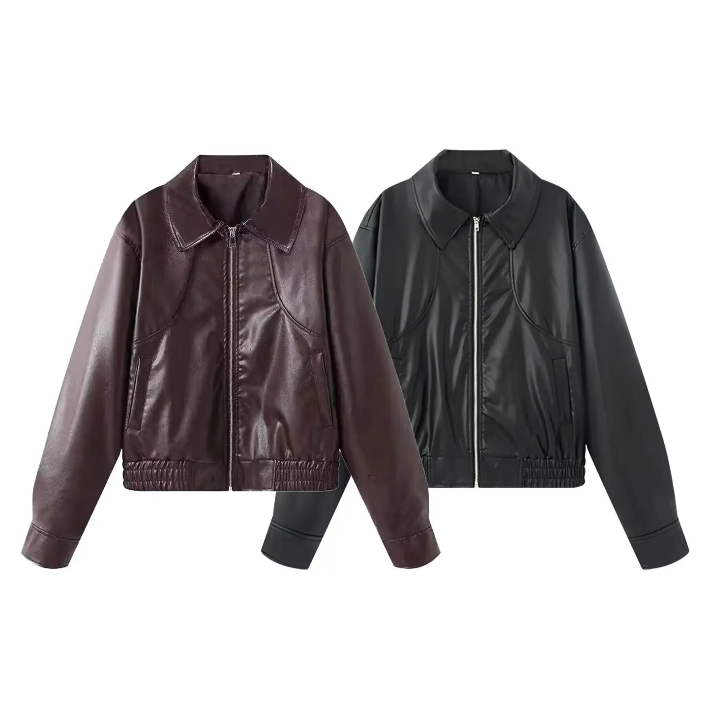 

Faionable Street Sle Leather Jaet Coat, двухцветный воротник-стойка, верхняя одежда Personali ort для женщин, осень 2025 г.