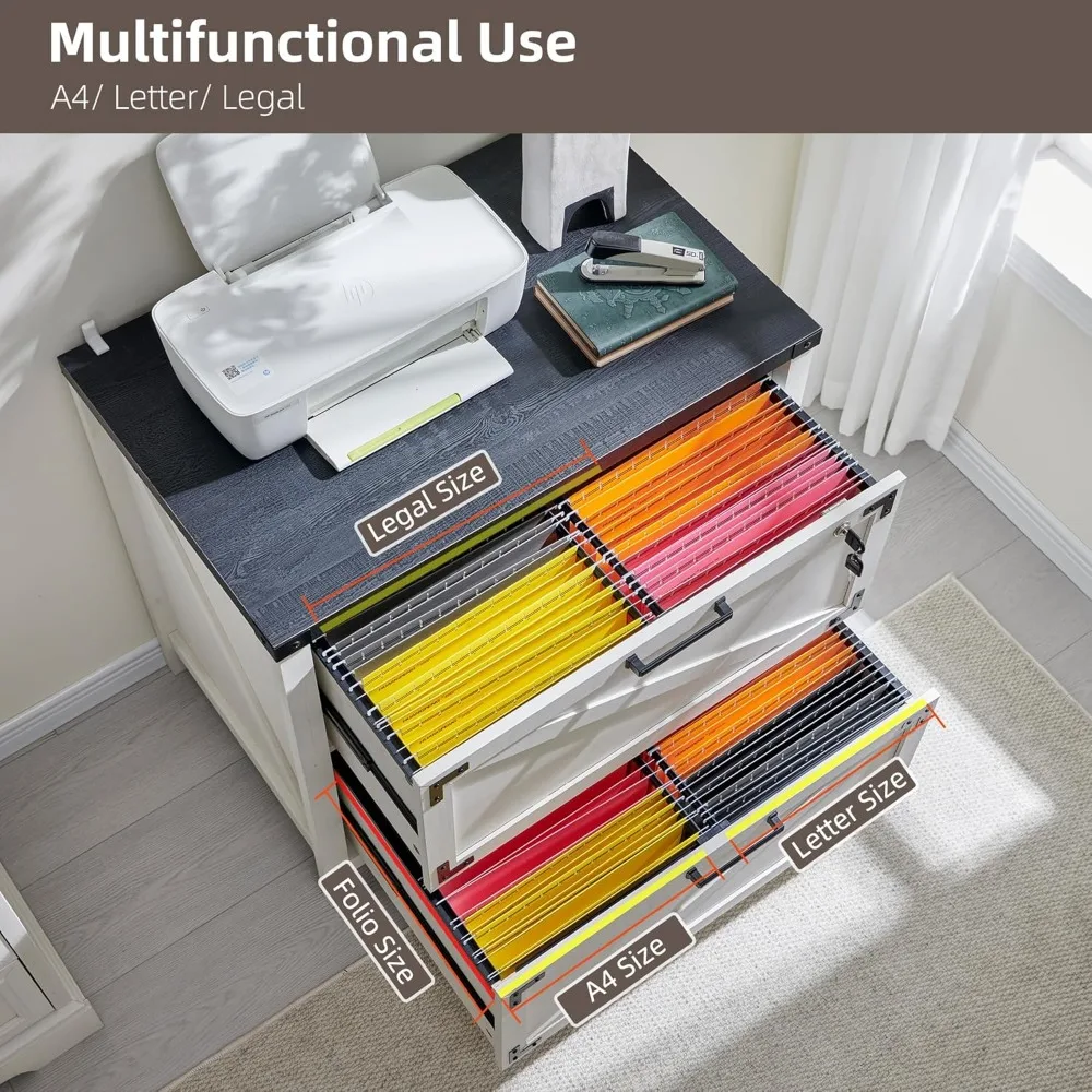 Lateral Filing Cabinet with Lock for Home Office - 2 Drawer, Suitable for Legal and Letter Sizes, A4 F4 Compatible Storage Solut
