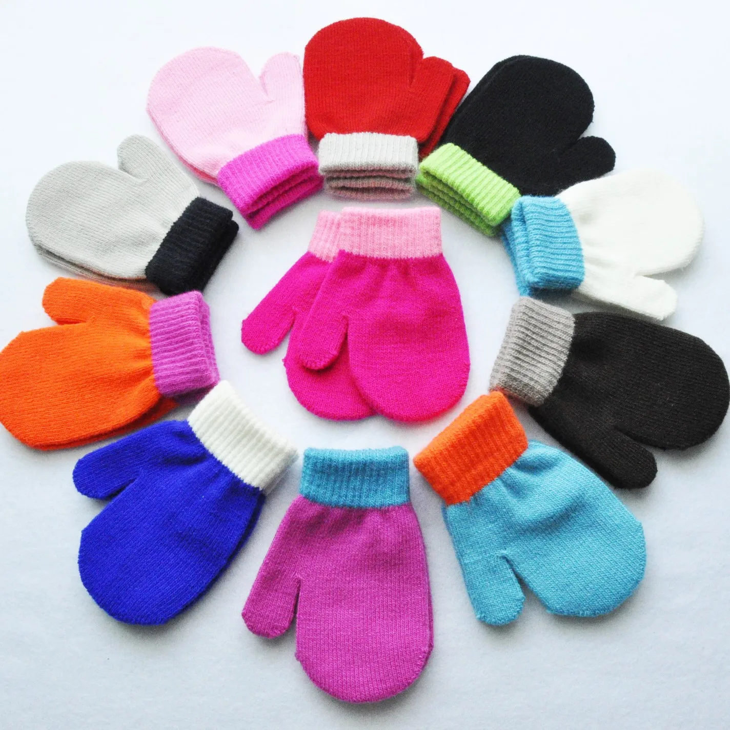 Baby Gloves For 1-4Y Children Winter Warm Patchwork Knitted Mittens Kindergarten Student Full Finger Gloves Knitting Kids Gloves