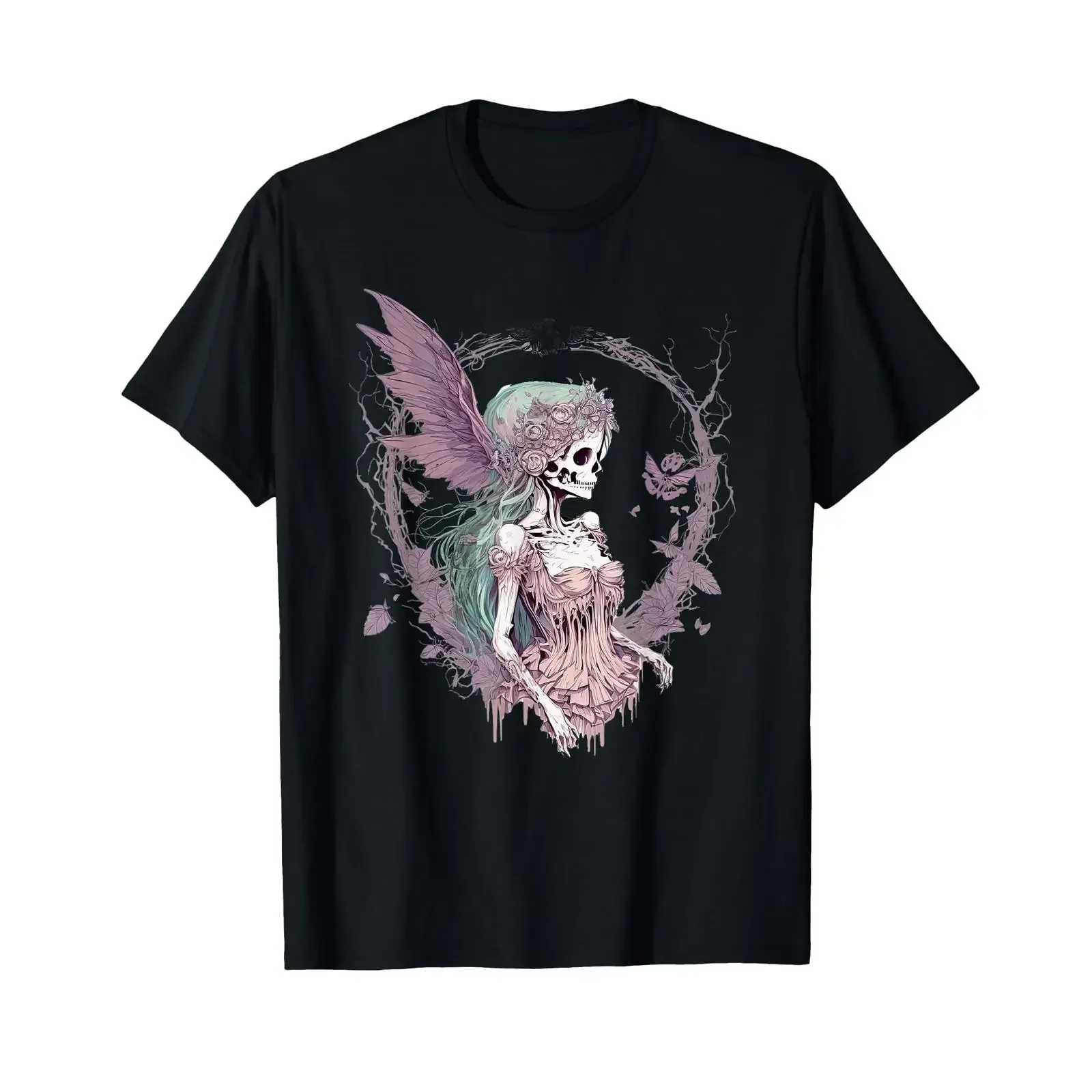 Goth Fairycore Aesthetic Gothic Fairy T-Shirt im Vintage-Stil, gewaschenes Oberteil für den Alltag, lässig, stilvoll, Unisex, dehnbar, weich