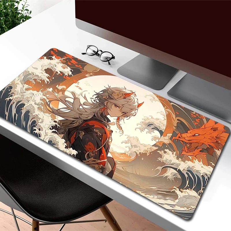 Kaedehara Kazuha Gaming Mousepad XXL Genshin Impact Large Mouse Mat Anime Rubber Mouse Pad Gamer Locking Edge Table Mat Non-Slip