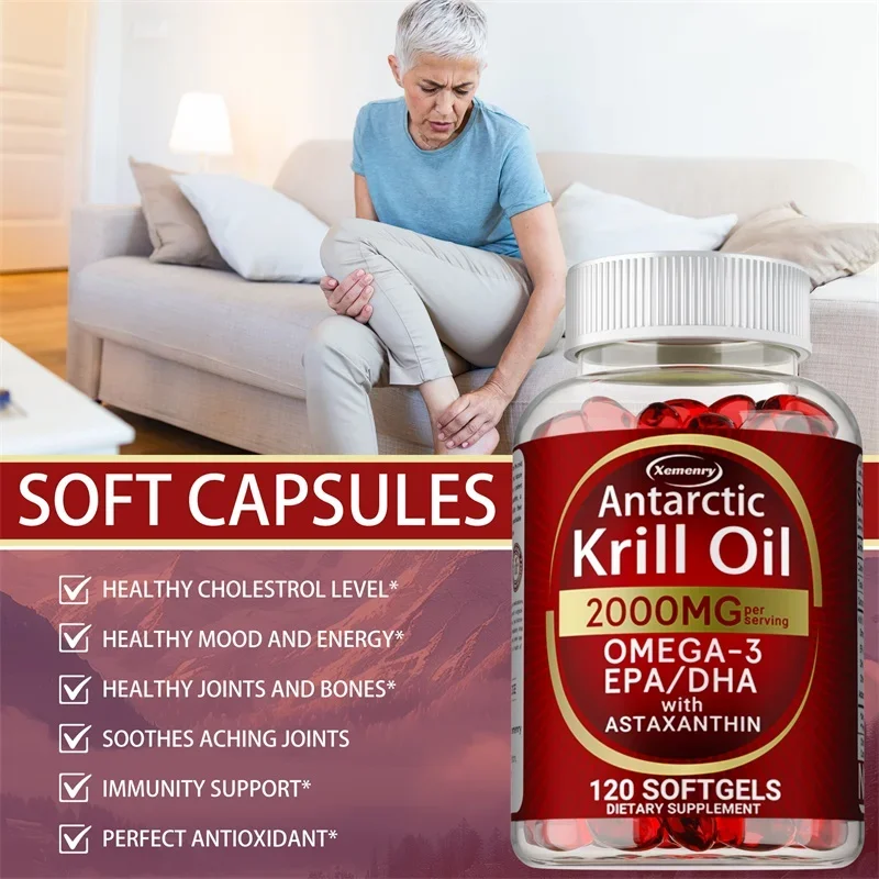 Antarctic Krill Oil Capsules - with Omega 3,EPA, DHA,Supports Bone, Heart, Brain, Joint & Skin Health, Boosts Immunity