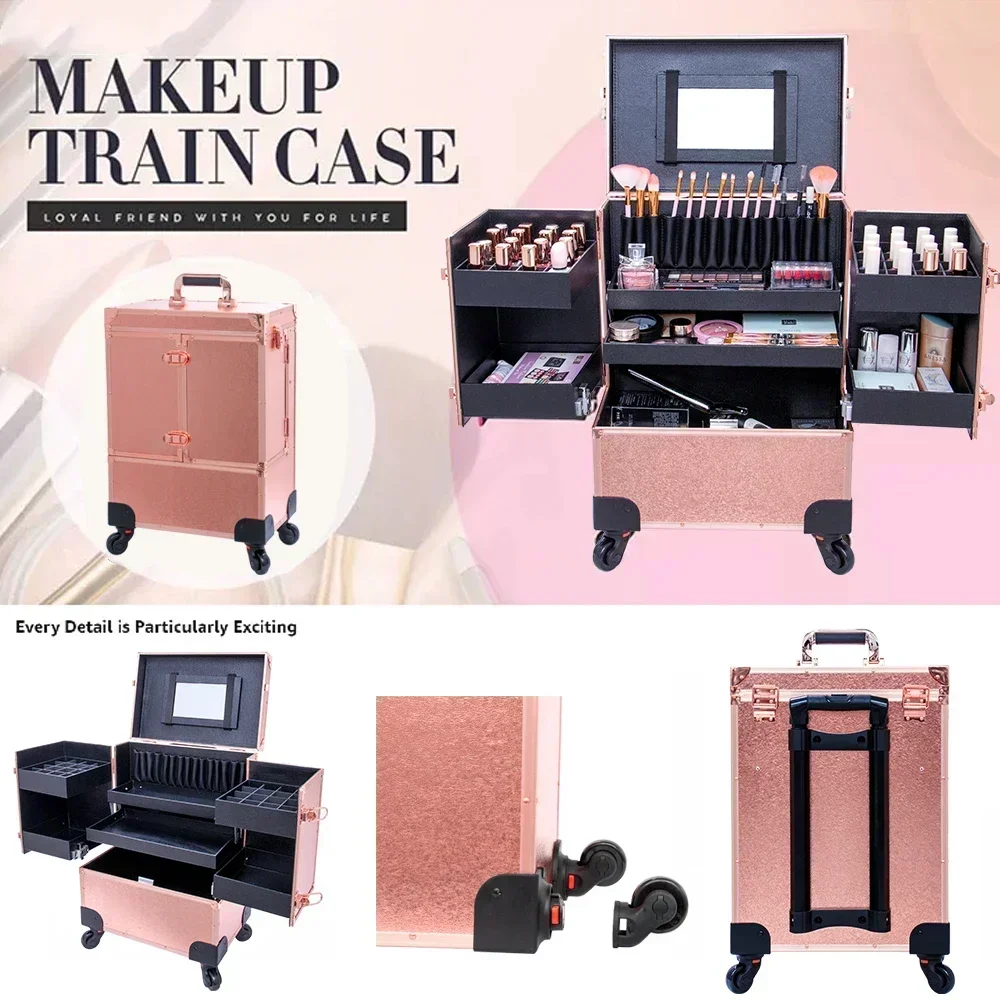 Nail Table Pink Manicure Workstation Folding Rolling Portable Case