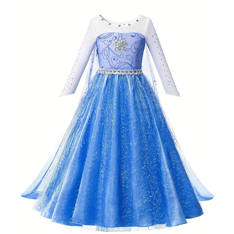 Elsa Cosplay feminino, Vestido de princesa para crianças, Papel de aniversário, Halloween, Carnaval, Páscoa, 2-10T