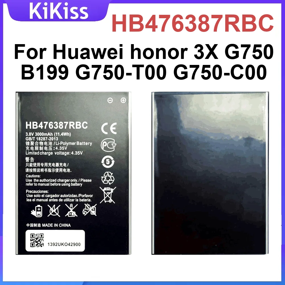 

3000Mah HB476387RBC Battery For Huawei Honor 3X G750 B199 G750-T00 G750-C00 High-Capacity Long-Lasting Mobile Phone