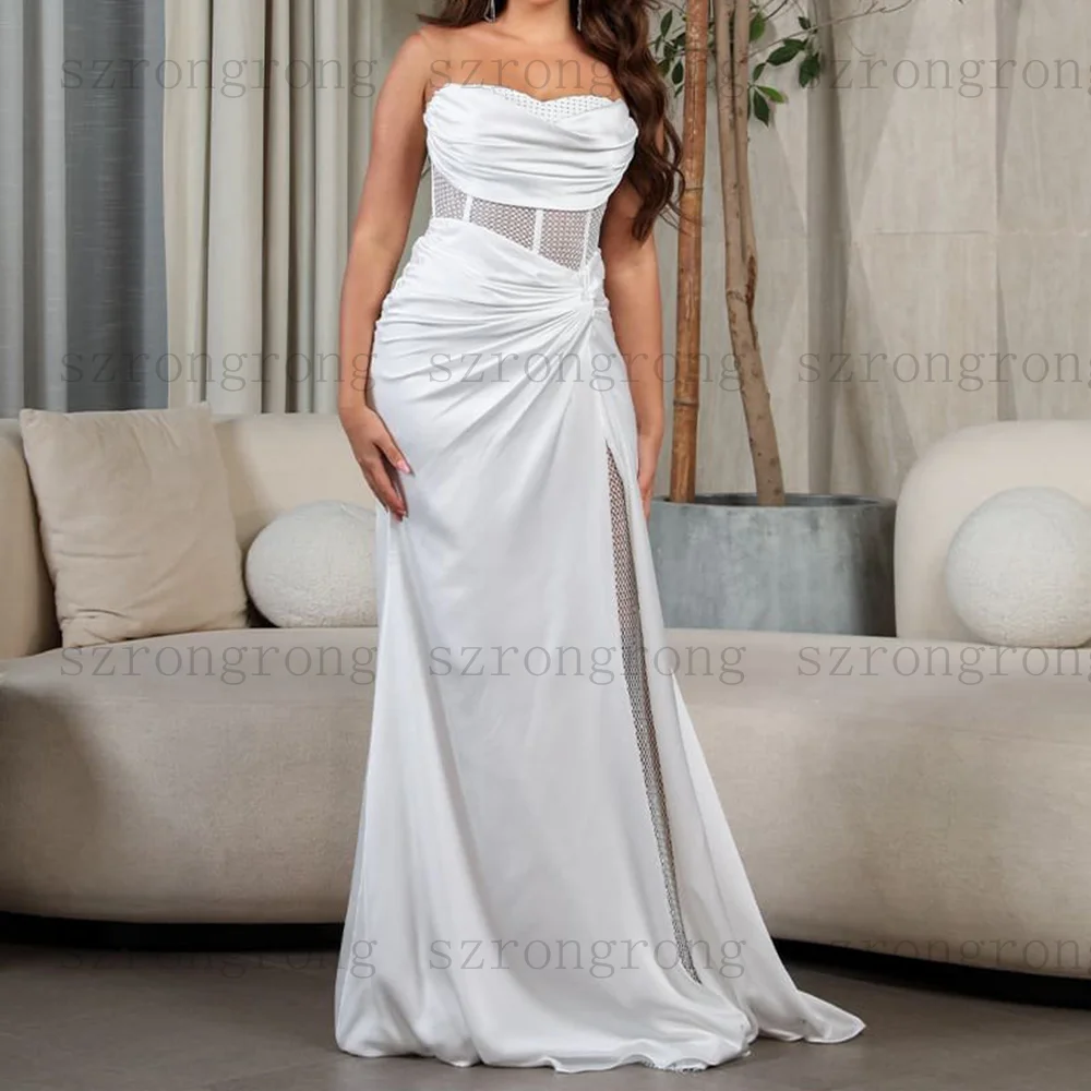 Robes de soirée sirène chérie personnalisées plissé dos nu drapé côté haute fente parole longueur robe de bal moderne longue demoiselle d'honneur