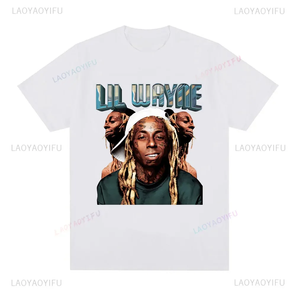 Men, Women, Hip Hop Punk Loose T-shirt, Retro Rapper Lil Wayne Graphic Top, 100% Cotton Short-sleeved T-shirt, Streetwear