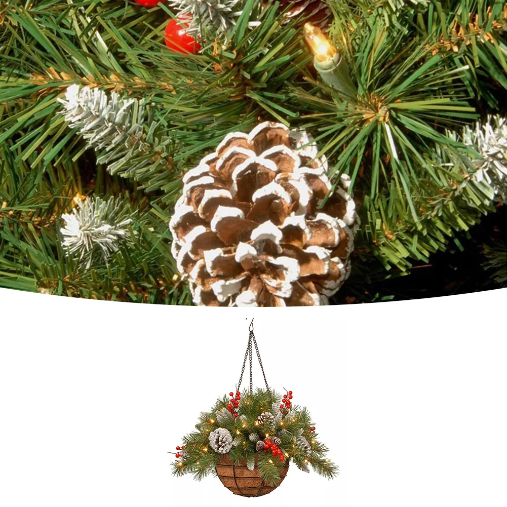 

Искусственная подвесная корзина Рождественская цветочная корзина Красочная цветочная композиция Праздничная атмосфера Праздничный сезон для домашнего декора