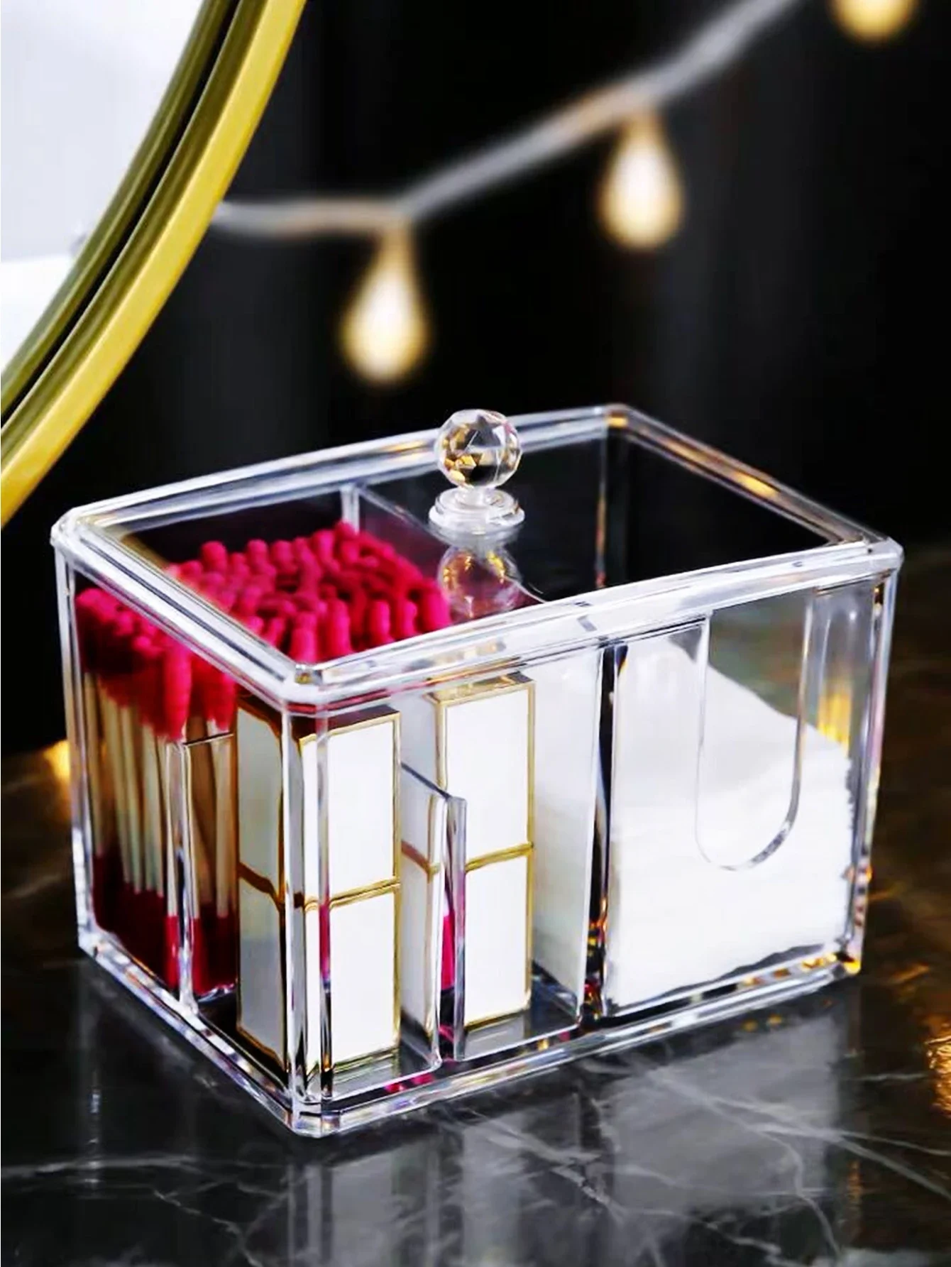 Cotton Swab Storage Box Square Transparent With Cover Dustproof Multifunctional Makeup Makeup Removal Portable Desktop Plastic