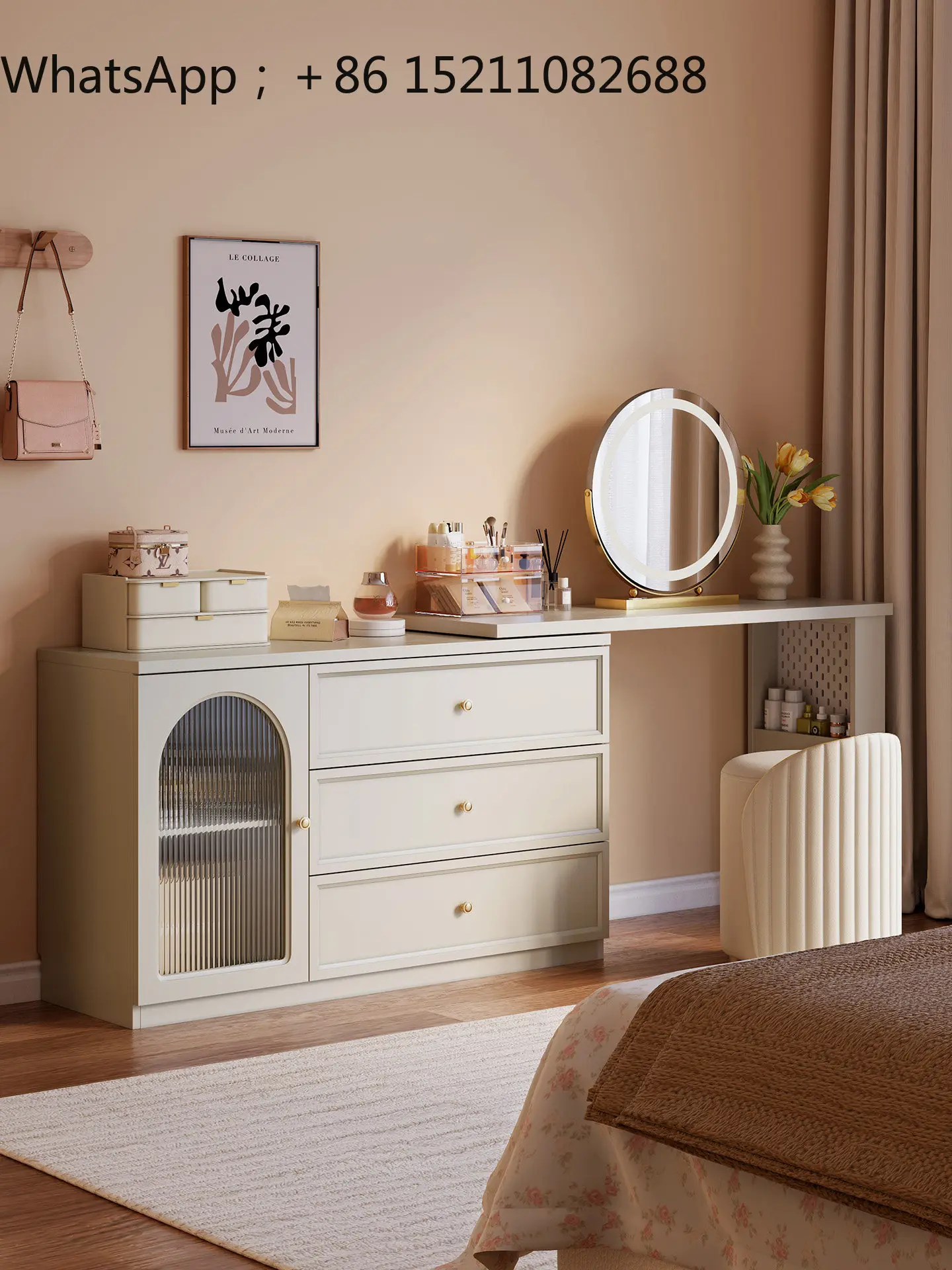 SCY dresser chest integrated modern simple dressing table solid wood corner retractable dressing table
