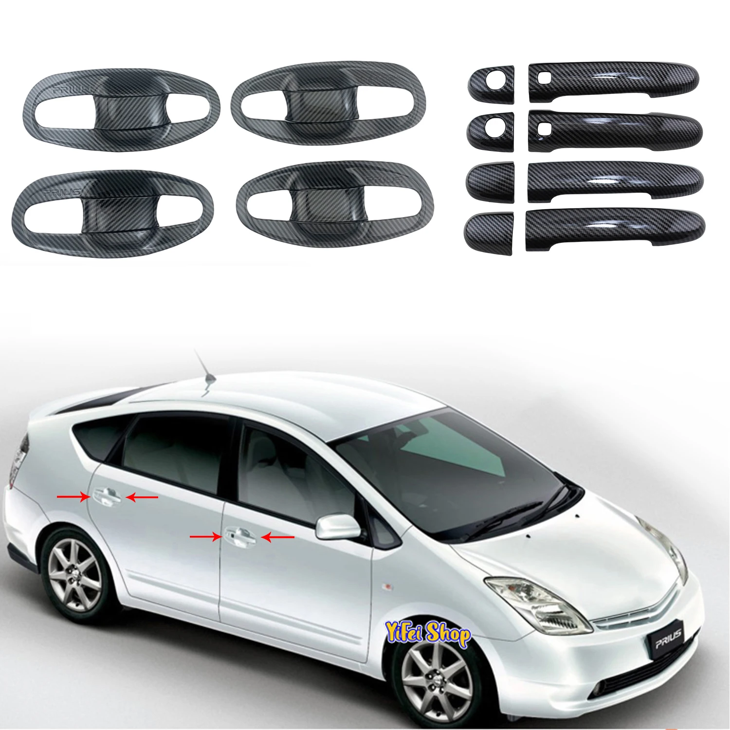 

Car ABS Chrome Carbon Accessories 2005 2007 2008 2009 2010 For Toyota Prius MK2 XW20 20 Door Handle Bowl Cover Trim Paste Style