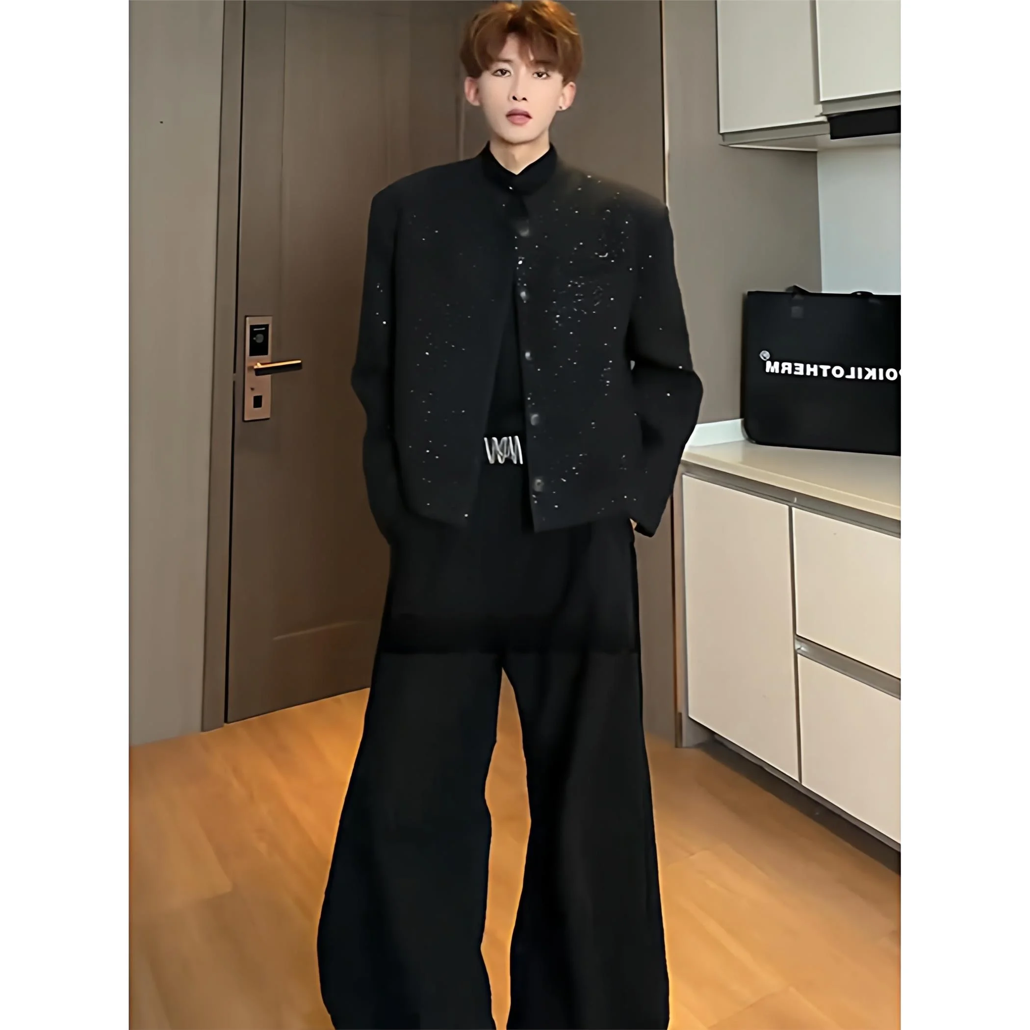 Tianxing DK Boys' Suit Uniform Set Adult Luxury Slim Fit Stage Costume Stand Collar Small Western Clothes Casual Suit Jacket