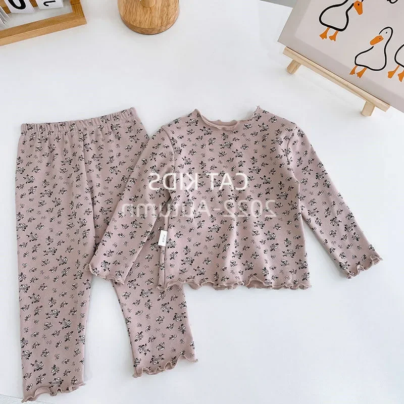 Childrens Sets Spring Autumn Girl Baby Children Personality Tide Korean Broken Flowers Two Pieces Printing 2024 Sweet