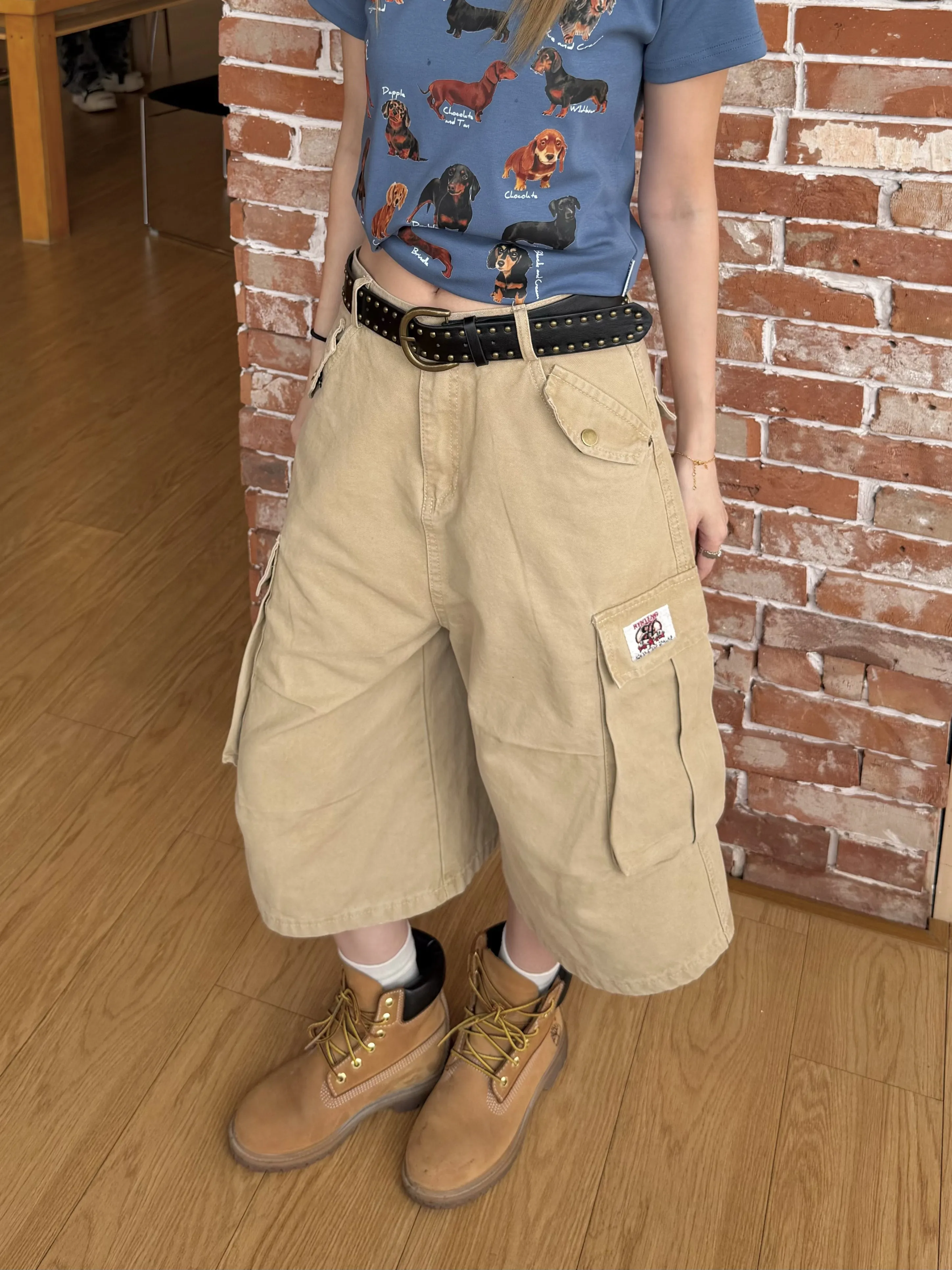 

XFX American Retro Style Multi-Pocket Workwear Seven-Foot Pants Unisex Summer Street CleanFit Shorts Casual Loose Fit Straigh...