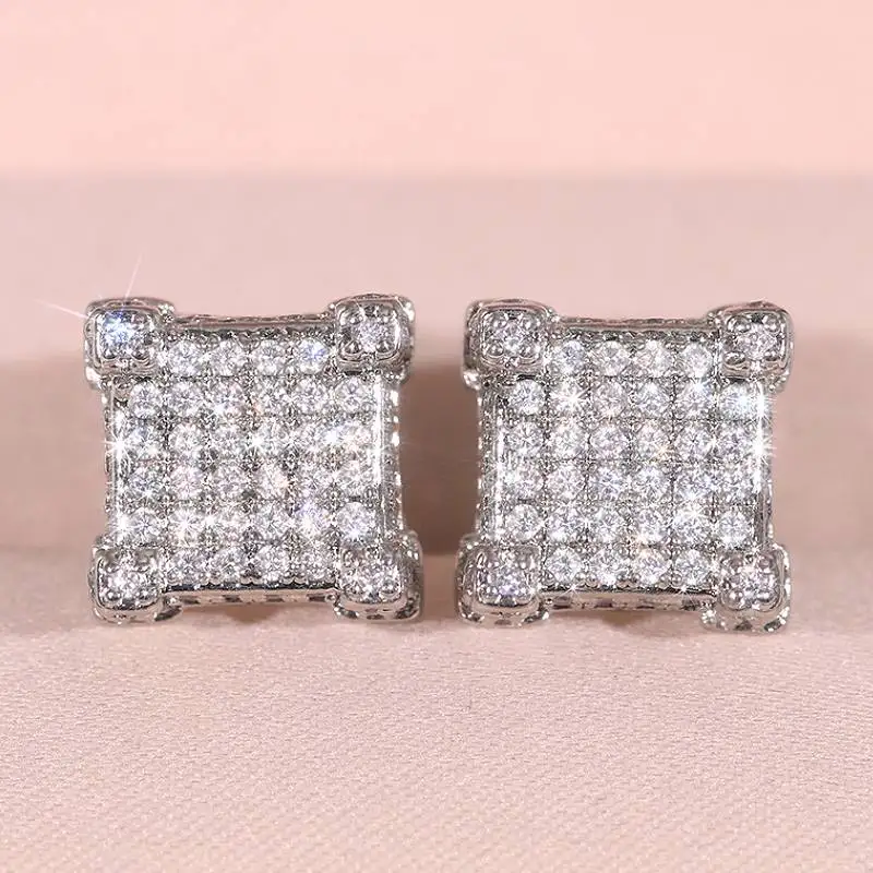 Huitan Geometrische Frauen Ohrstecker Voll Glänzende CZ Trendy Party Verlobung Zubehör Gold Farbe/Silber Farbe Luxus Schmuck