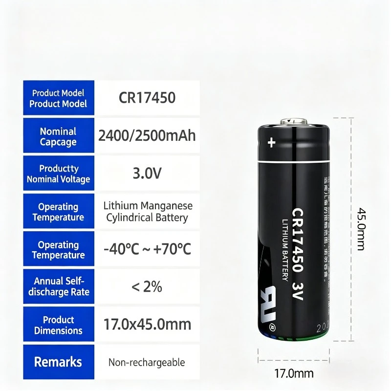 3V CR17450 Primary Cell 2400/2500mAh Disposable Battery Fit for Smoke Detector Fire Alarm GPS Positioning Device & Camera - view 2