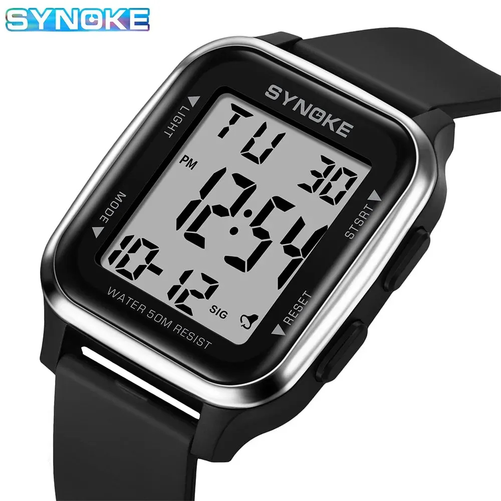 SYNOKE Watch Outdoor Sports Multifunctional Waterproof Shock Resistant Large Screen Display Luminous LED Digital Watch For Men