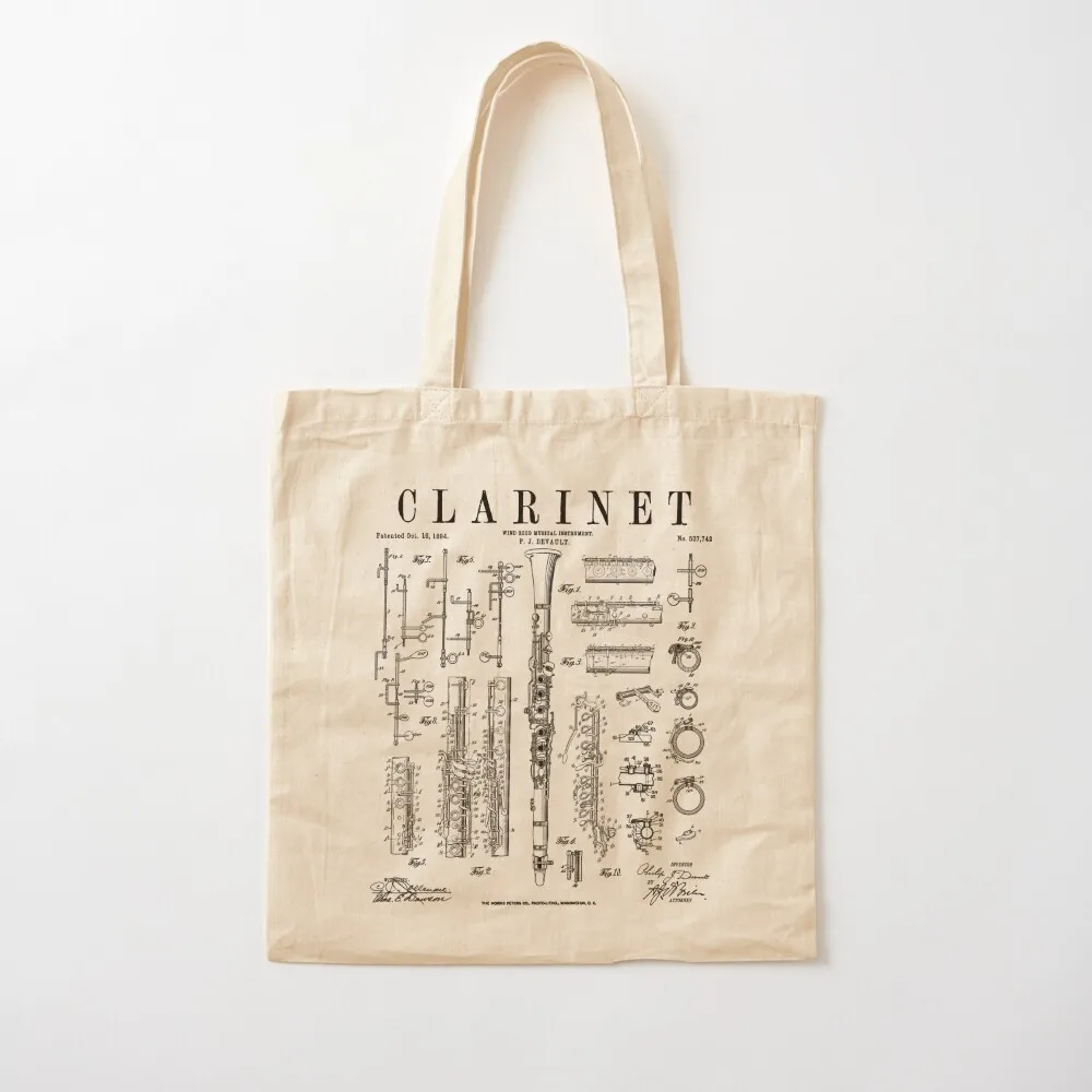 

Clarinet Vintage Patent Clarinetist Drawing Print Tote Bag canvas bags Canvas bag Eco bag Women's handbag Canvas Tote