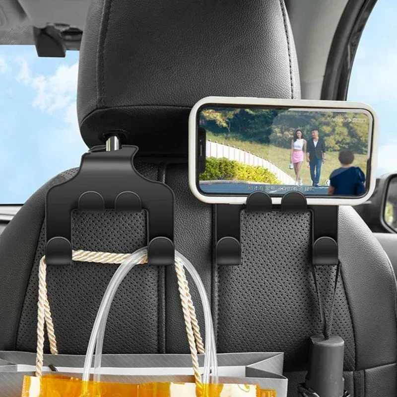 حامل خطاف لمسند الرأس لمقعد السيارة، منظم تخزين أسود عالمي لمظلة محفظة معطف مناسب لحامل السيارة العالمي باللون الأسود