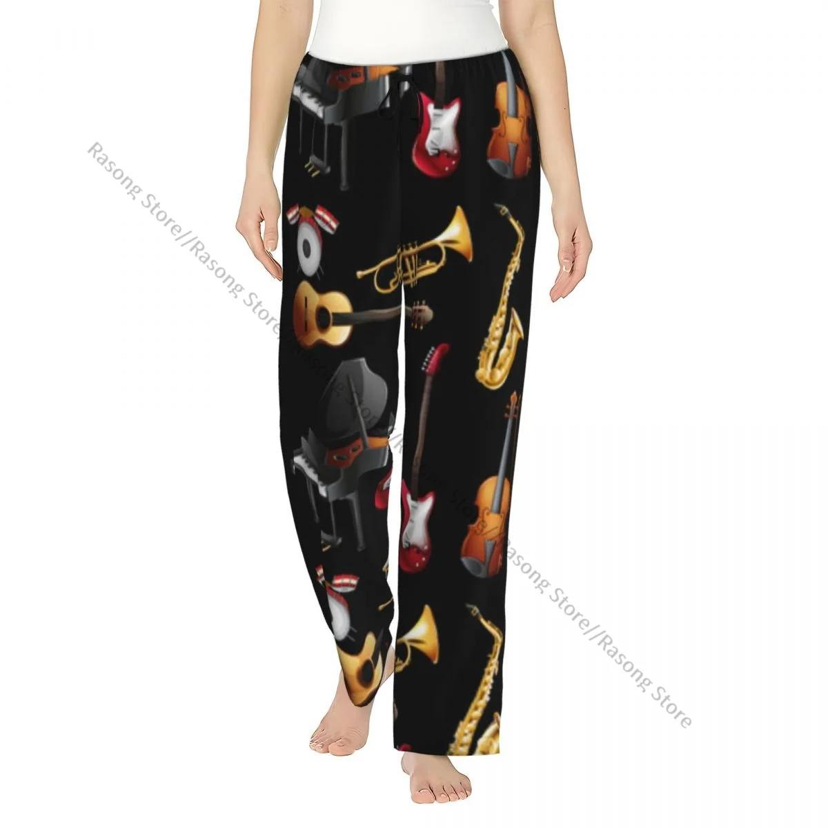 

Musical Instrument Background Flannel Pajama Pants for Women Soft Warm Sleep Pants with Elastic Waistband
