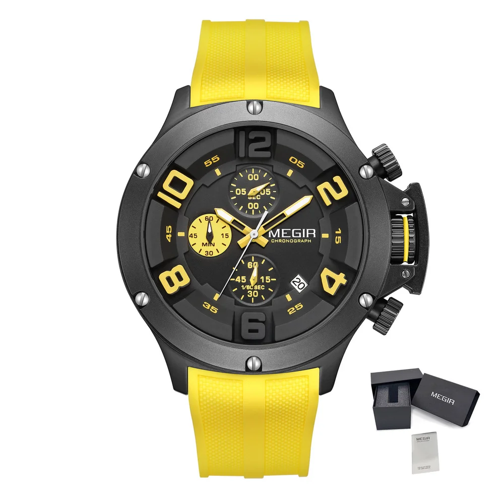 MEGIR-Men's Big Dial Quartz Watch, Moda, Esporte, Cronógrafo, Impermeável, Luminoso, Militar, Data, Relógio, Moda